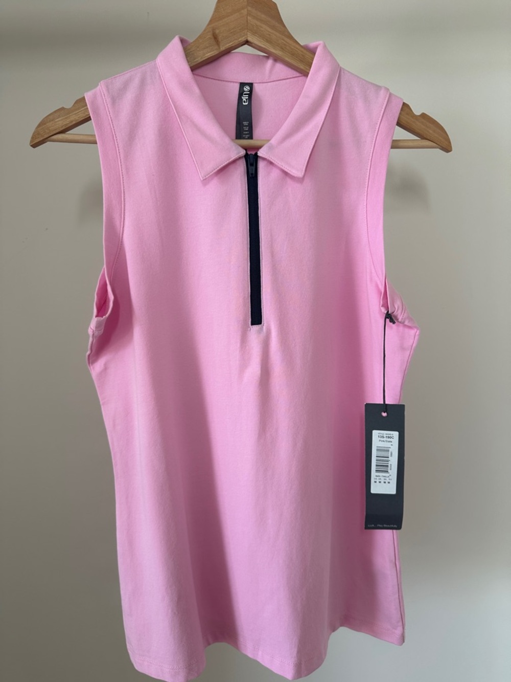 LIJA Pink Sleeveless Polo with Contrasting Zip